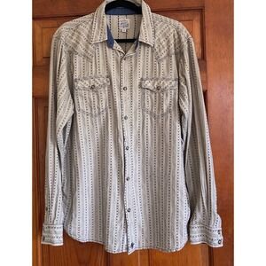 Moonshine Spirit Mens L Stripe Western Pearl Snap Shirt Cowboy Rodeo Country